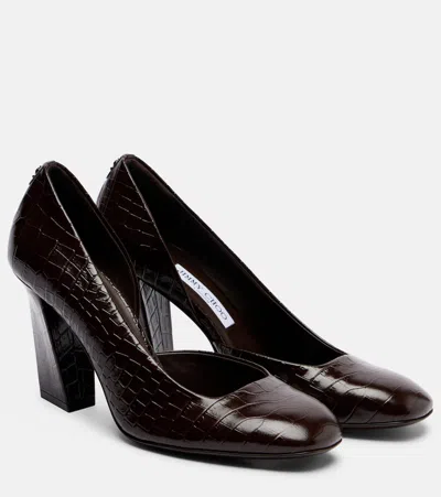 Jimmy Choo Farren 85 Croc-effect Leather Pumps In Brown