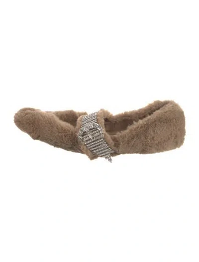Pre-owned Jimmy Choo Faux Fur Crystal Embellishments Ballet Flats In Brown