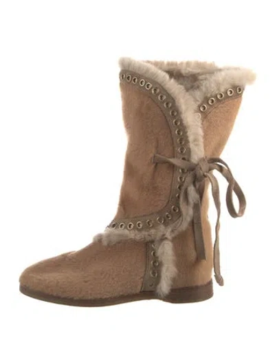 Pre-owned Jimmy Choo Faux Fur Slouch Boots In Neutrals