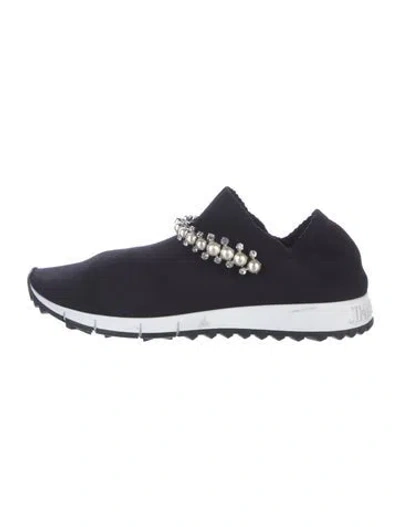 Pre-owned Jimmy Choo Faux Pearl Accents Crystal Embellishments Sneakers In Black