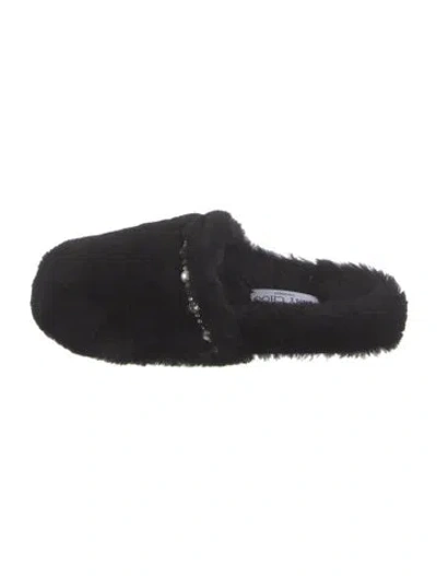 Pre-owned Jimmy Choo Faux Pearl Accents Faux Fur Slippers In Black