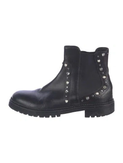 Pre-owned Jimmy Choo Faux Pearl Accents Leather Chelsea Boots In Black