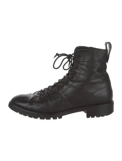 Pre-owned Jimmy Choo Faux Pearl Accents Leather Combat Boots In Black
