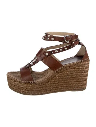 Pre-owned Jimmy Choo Faux Pearl Accents Leather Espadrilles In Brown