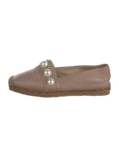 Pre-owned Jimmy Choo Faux Pearl Accents Leather Espadrilles In Neutrals