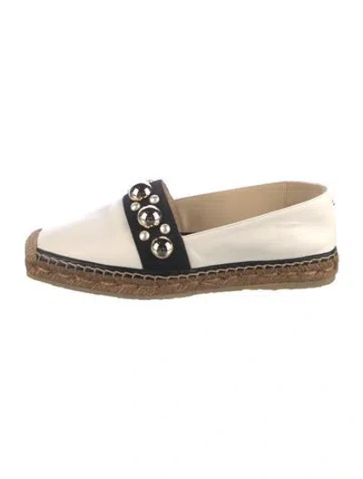 Pre-owned Jimmy Choo Faux Pearl Accents Leather Espadrilles In White