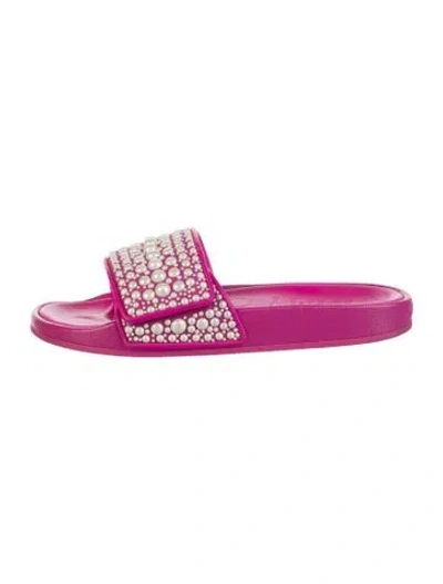 Pre-owned Jimmy Choo Faux Pearl Accents Leather Slides In Multi