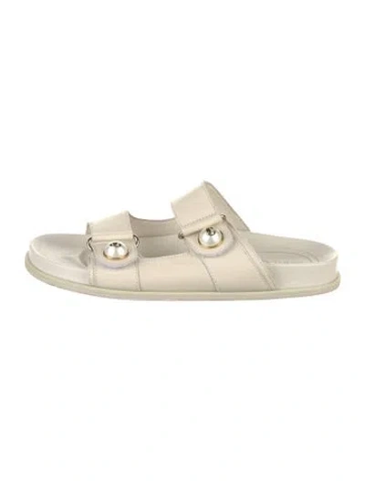 Pre-owned Jimmy Choo Faux Pearl Accents Leather Slides In Neutral