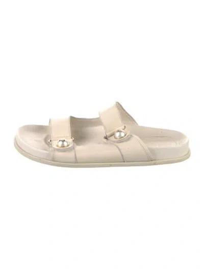 Pre-owned Jimmy Choo Faux Pearl Accents Leather Slides In Neutrals