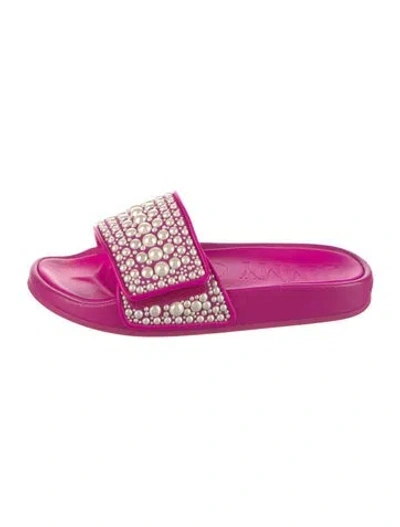Pre-owned Jimmy Choo Faux Pearl Accents Leather Slides In Pink