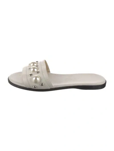 Pre-owned Jimmy Choo Faux Pearl Accents Leather Slides In White