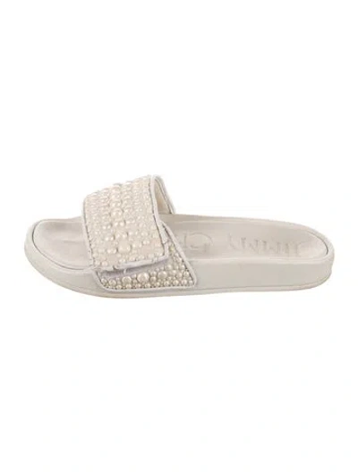 Pre-owned Jimmy Choo Faux Pearl Accents Leather Slides In White