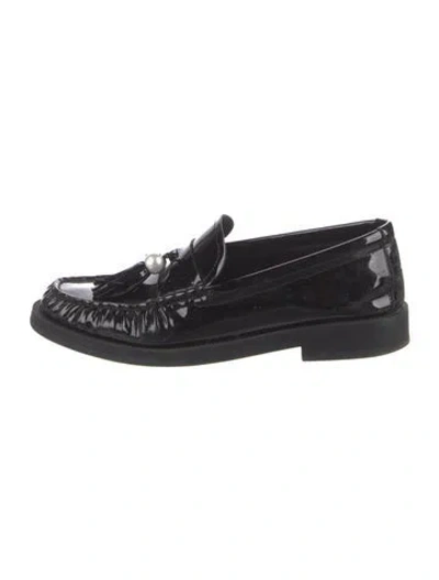 Pre-owned Jimmy Choo Faux Pearl Accents Patent Leather Loafers In Black