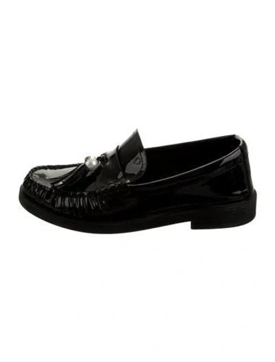 Pre-owned Jimmy Choo Faux Pearl Accents Patent Leather Loafers In Black
