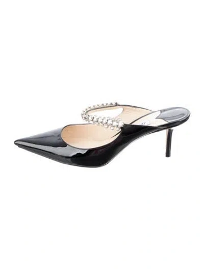 Pre-owned Jimmy Choo Faux Pearl Accents Patent Leather Mules In Black
