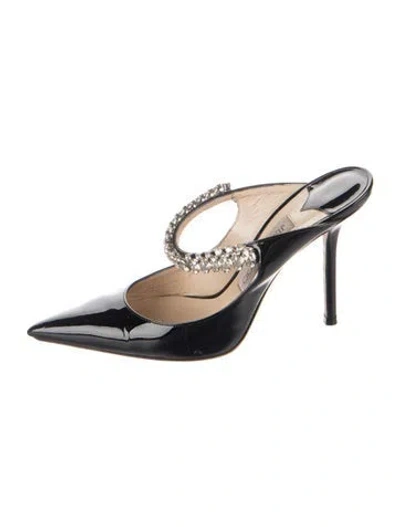 Pre-owned Jimmy Choo Faux Pearl Accents Patent Leather Mules In Black