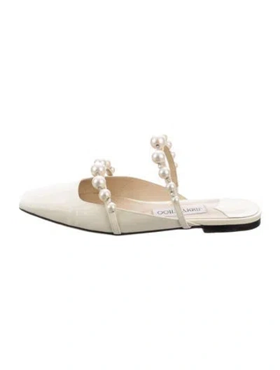 Pre-owned Jimmy Choo Faux Pearl Accents Patent Leather Mules In Neutrals
