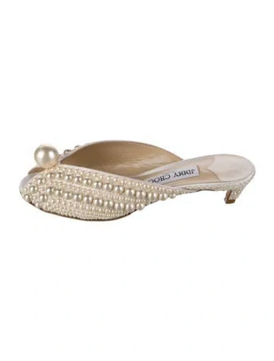 Pre-owned Jimmy Choo Faux Pearl Accents Satin Mules In Neutral