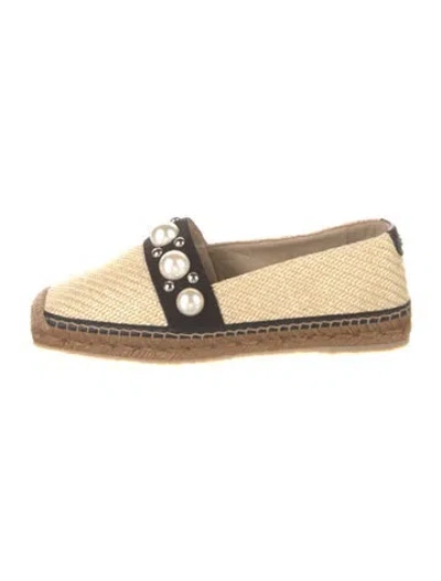 Pre-owned Jimmy Choo Faux Pearl Accents Straw Espadrilles In Neutral