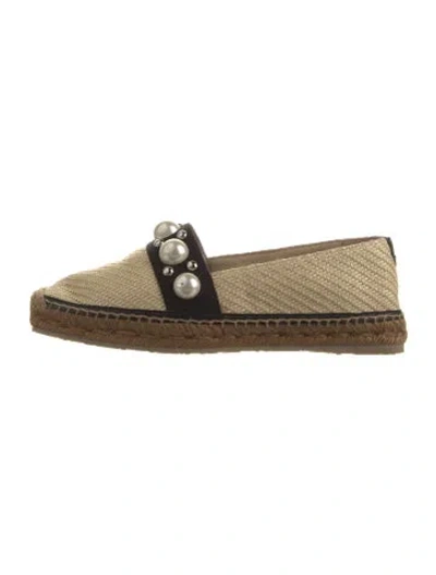 Pre-owned Jimmy Choo Faux Pearl Accents Straw Espadrilles In Neutrals