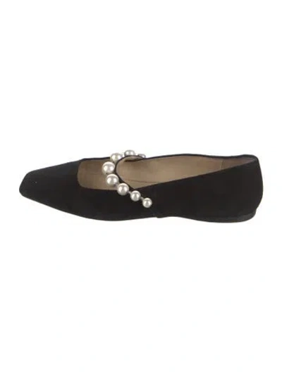 Pre-owned Jimmy Choo Faux Pearl Accents Suede Ballet Flats In Black