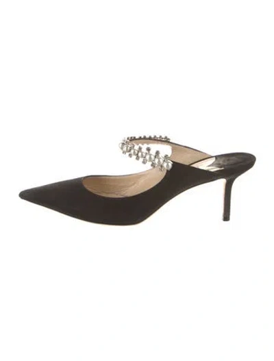 Pre-owned Jimmy Choo Faux Pearl Accents Suede Mules In Black