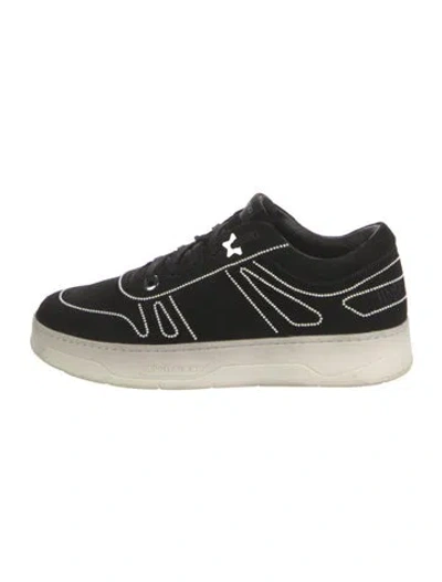 Pre-owned Jimmy Choo Faux Pearl Accents Suede Sneakers In Black