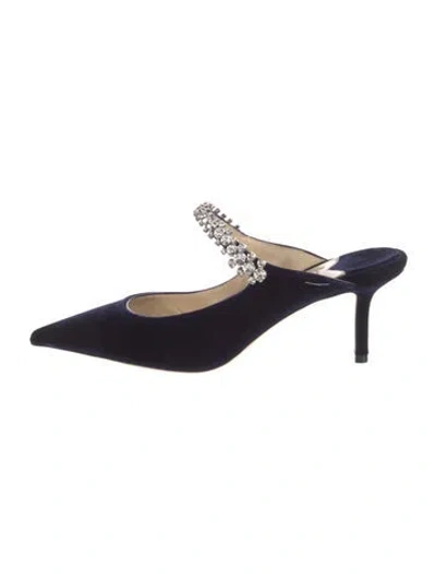 Pre-owned Jimmy Choo Faux Pearl Accents Velvet Mules In Blue
