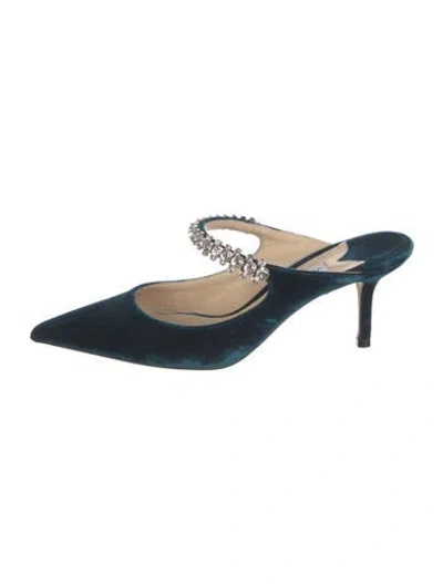 Pre-owned Jimmy Choo Faux Pearl Accents Velvet Mules In Blue