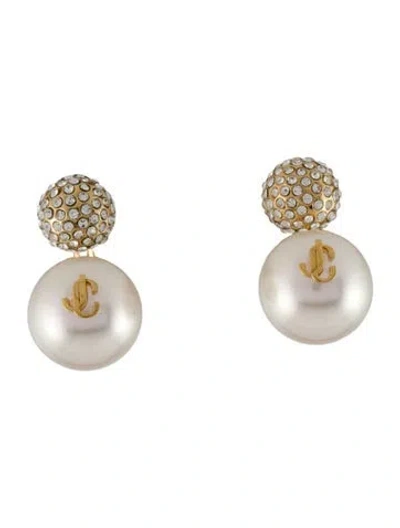 Pre-owned Jimmy Choo Faux Pearl & Crystal Auri Stud Earrings In White