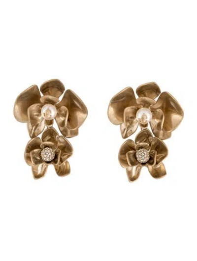 Pre-owned Jimmy Choo Faux Pearl & Crystal Flower Drop Earrings In Multicolor