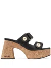 Jimmy Choo Cork Heel Double Strap Sandals In Black