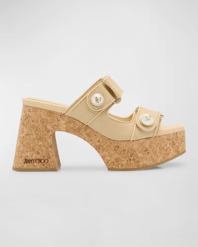 Jimmy Choo Fayence Dual-grip Platform Slide Sandals In Natural