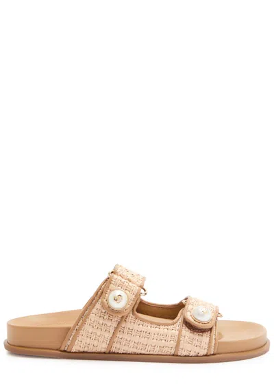 Jimmy Choo Fayence Embellished Raffia Sliders In Sand