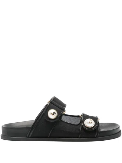 Jimmy Choo Fayence Faux-pearl Double-strap Sandals In Black