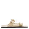 Jimmy Choo Fayence Metallic Pearly-button Slide Sandals In Beige