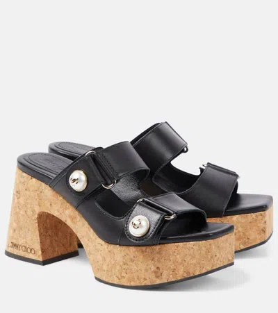 Jimmy Choo Fayence Leather Platform Mules In Black