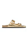 Jimmy Choo Fayence Metallic Pearly-button Slide Sandals In Gold