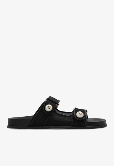 Jimmy Choo Fayence Leather Slides In Black