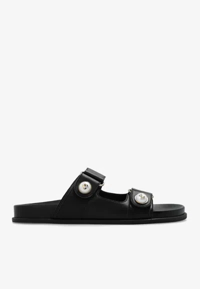 Jimmy Choo Fayence Leather Slides In Black