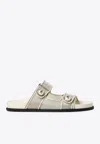 Jimmy Choo Fayence Logo Flat Sandals In Champagne
