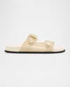 Jimmy Choo Fayence Metallic Pearly-button Slide Sandals In Champagne Latte