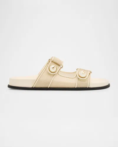 JIMMY CHOO FAYENCE MESH PEARLY DUAL-STRAP SLIDE SANDALS