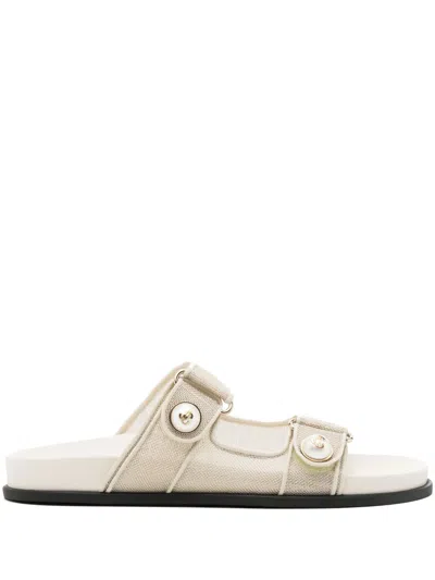 Jimmy Choo Fayence Metallic Mesh Slides In Neutrals