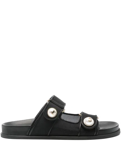 Jimmy Choo Women Black Fayence Leather Sandals, 5.5 Luxury Sandals & Floaters For Women Darveys