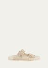 Jimmy Choo Fayence Pearly-button Slide Sandals In Latte