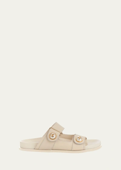 Jimmy Choo Fayence Pearly-button Slide Sandals In Latte