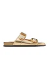 Jimmy Choo Fayence Metallic Pearly-button Slide Sandals In Nude