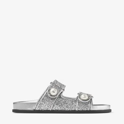 Jimmy Choo Fayence Glitter Leather Sandals In Silver/silver