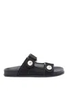 Jimmy Choo Fayence Leather-trimmed Faux Pearl-embellished Mesh Slides In Black